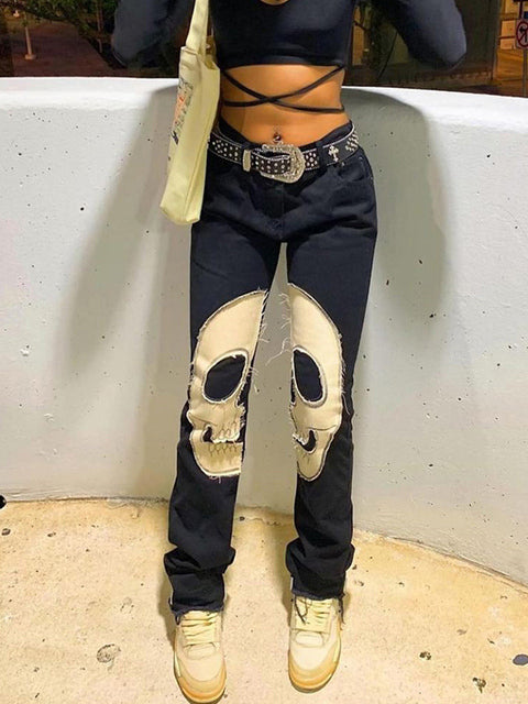 Printed Skull Jeans